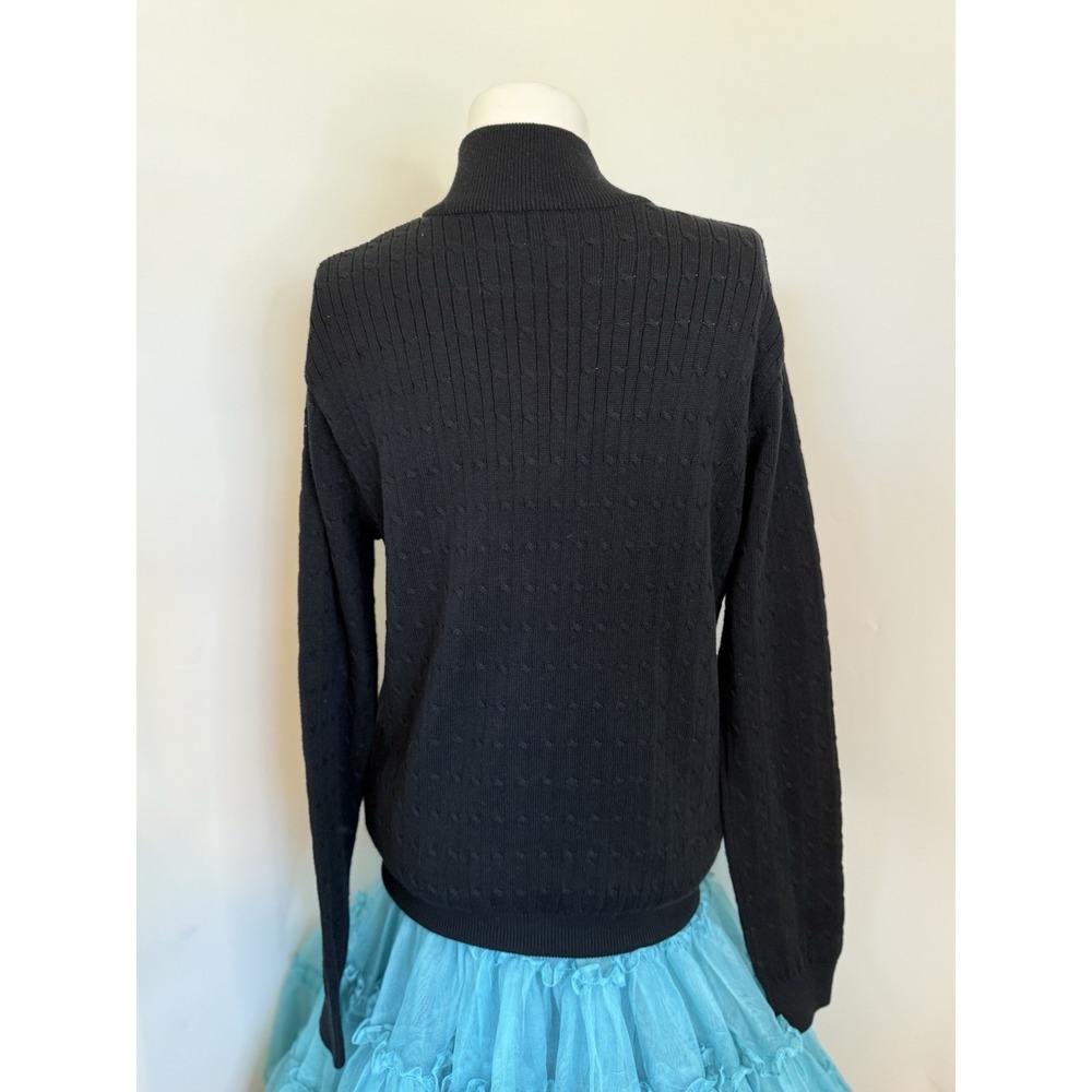 Astra Classic Womens Black Cotton Cable Knit Full Zip Cardigan Sweater Medium - Picture 3 of 16